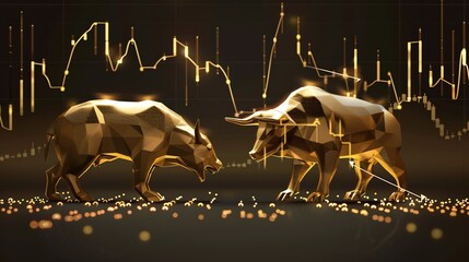A dynamic financial infographic featuring a bull and bear symbolizing market trends is set against a backdrop of a stock market chart. The award, rendered in gold and black