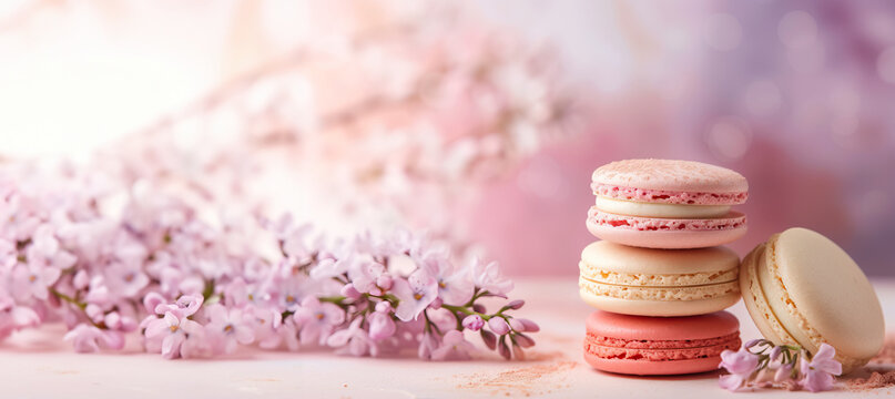beautiful curated French macarons baked for cafe bakery patisserie with bright airy background in different colorful flavours magazine editorial photography pastry, dessert seasonal