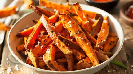 sweet potato french fries snack with salt and spices