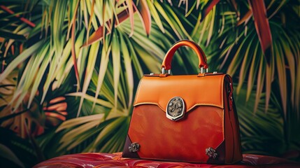 luxury orange leather handbag with handle