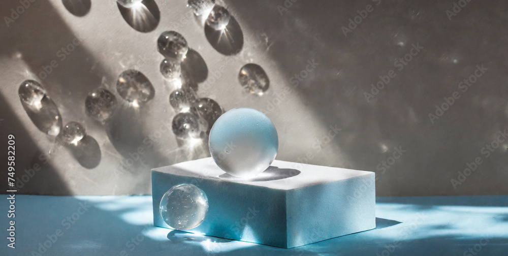 Aufkleber modern geometric style of showcase for cosmetics product display with shadows and light for product 