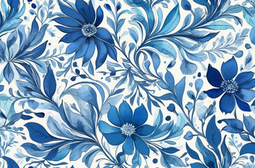 abstract blue flowers background watercolor