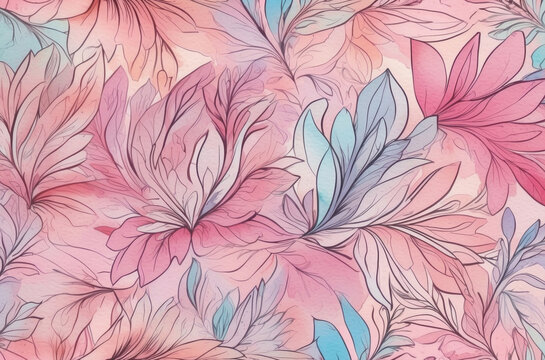 abstract blue and pink flowers background watercolor
