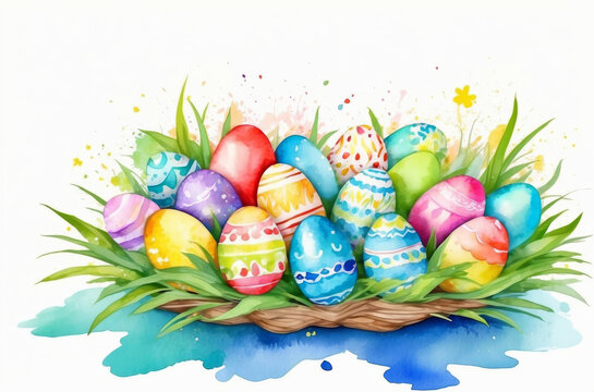 easter eggs  watercolor background
