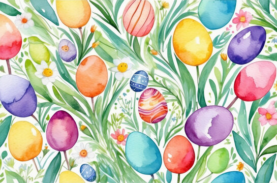 easter eggs  watercolor background