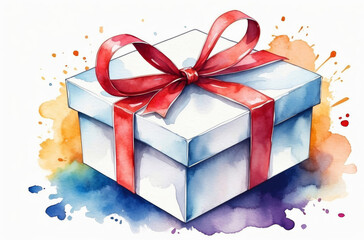 Obraz na płótnie Canvas gift box with ribbon watercolor background