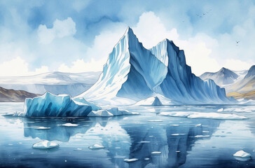 Iceberg landscape watercolor background