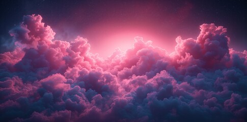 Cumulus clouds part as sun shines, painting sky in shades of purple and pink