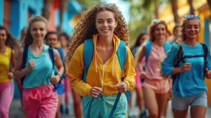 Fototapeta premium Group of young people in sports clothing jogging