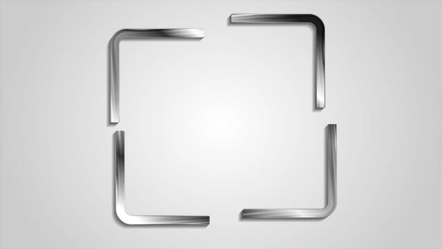 Metallic blank square frame abstract geometric design. Silver speech bubble motion background. Video animation Ultra HD 4K 3840x2160