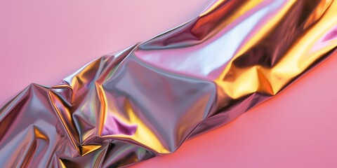 Holographic foil on a pastel pink background.
