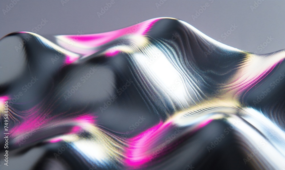 Wall mural Trippy and distorted image with light diffraction effect. Multi colored flowing abstract iridescent wave shape.