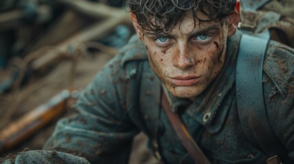 Fototapeta premium Man With Blue Eyes and Messy Hair