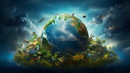 Earth day concept. Illustration of the green planet earth