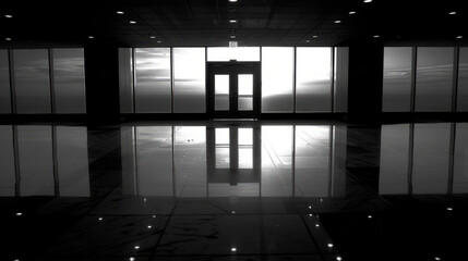 Black and white empty building lobby