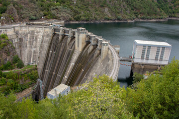 The Santo Estevo Reservoir and Hydroelectric plant in Ourense, Spain. Dam station on river Sil.