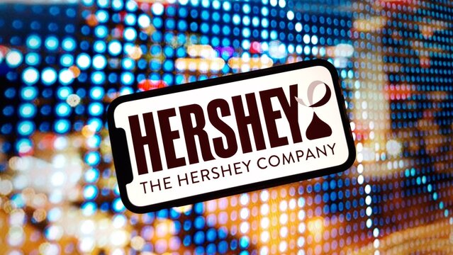 Konskie, Poland - March 02, 2024: The Hershey Company logo displayed on mobile phone screen