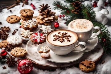 coffee and christmas cookies generated by AI technology