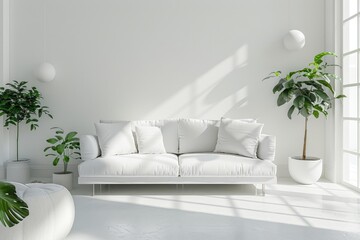Fototapeta na wymiar modern living room design minimal white tone white furniture