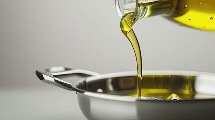 olive oil in cooking on a light background, ample space for text to emphasize its culinary uses, health benefits, and quality assurance, creating an enticing promotional image.