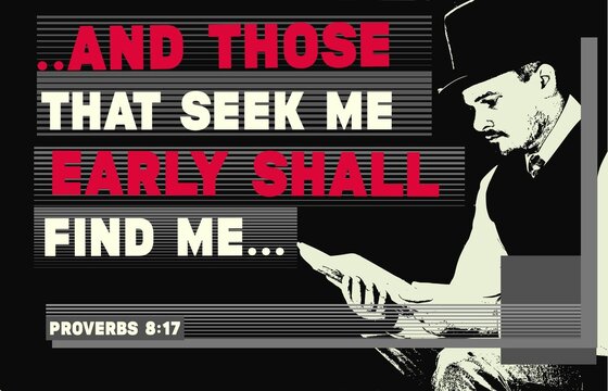 christian themed poster of man reading bible and scripture quote