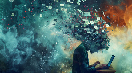Information overload burnout in modern world data overload - obrazy, fototapety, plakaty