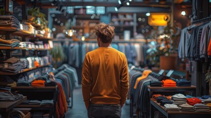 Fototapeta na wymiar man shopping in clothing store style background