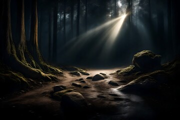 night in the forest generated by AI technology