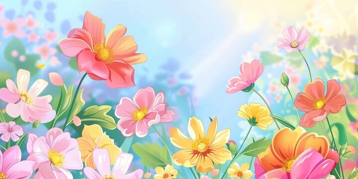 Watercolor paint multicolor flowers as background