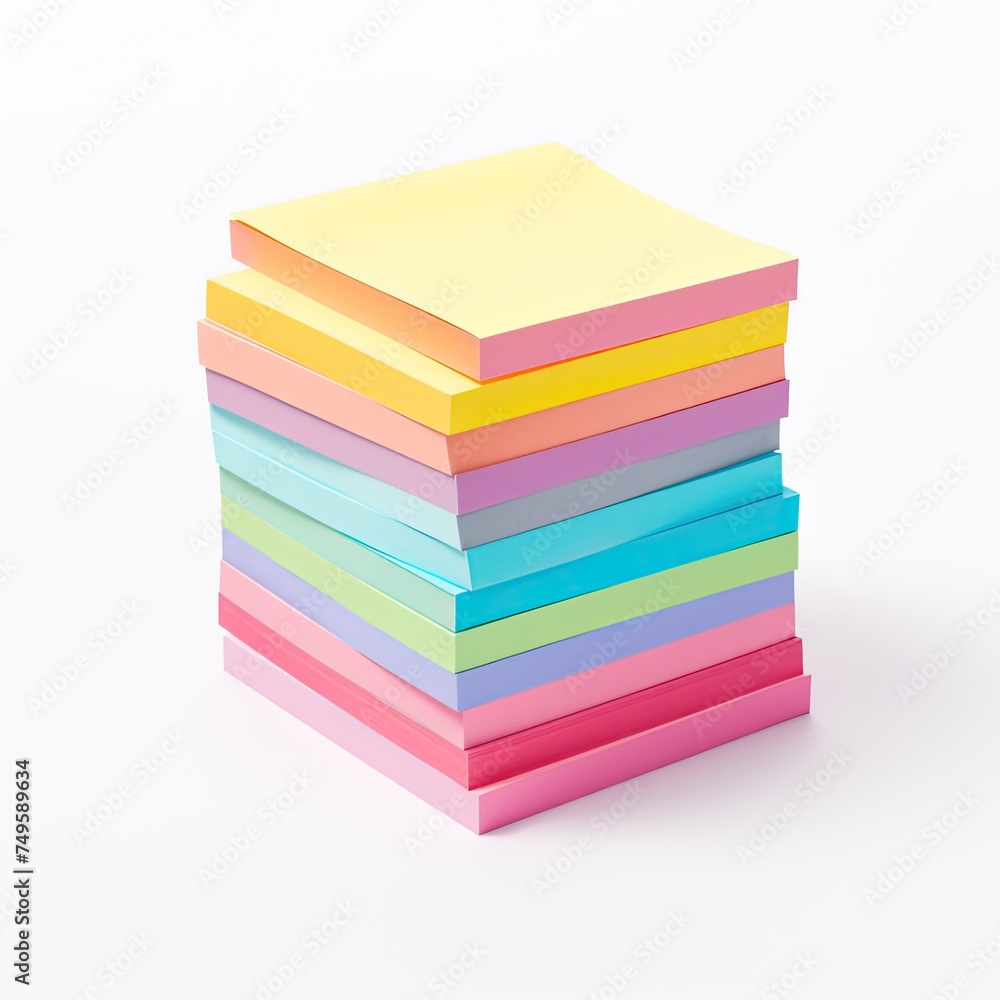 Poster note pads in multicolor. blank sticky post-it notes on a plain paper background with copy space