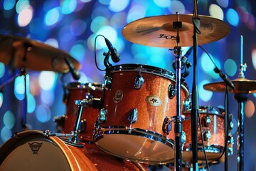 Drum Kit on Stage with Blurred Background