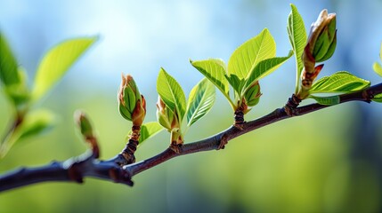 New Growth of Spring Buds on a Tree Branch in a Garden. An Inspiring Image of Nature