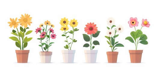 illustration of Different types of flowers in pots