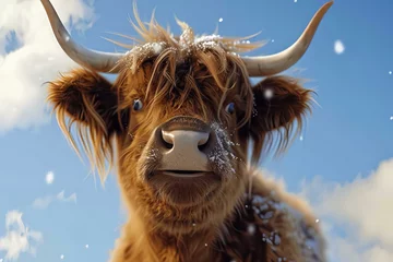 Crédence de cuisine en verre imprimé Highlander écossais Highland Cow Looking at the Camera