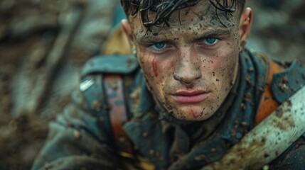 Fototapeta premium Man With Blue Eyes and Messy Hair