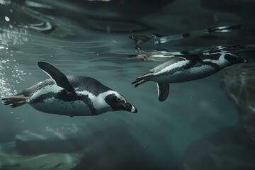 Penguins Swimming Underwater