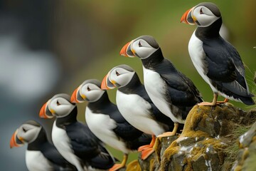 Puffin Birds on Cliff