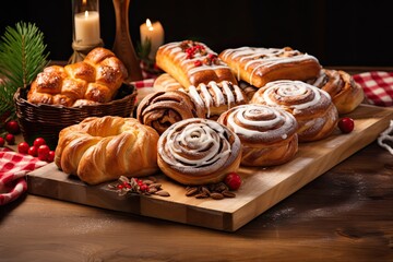 Seasonal Pastry Delight. Background of Delicious Sweet Treats for Christmas and Holiday