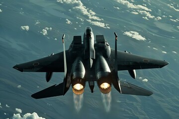 Rear View of Fighter Jet with Afterburners