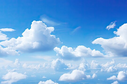 Serene Blue Sky with Fluffy Clouds in the Background. A Nature-Themed Stock Image with a Touch