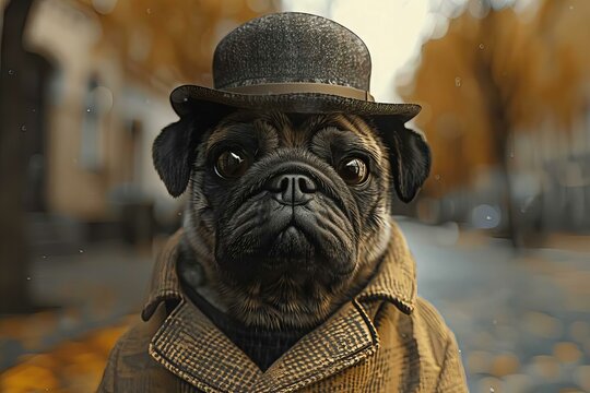 Pug Dog Wearing a Top Hat