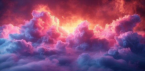 Purple afterglow in the sky as the sun shines through the clouds - obrazy, fototapety, plakaty