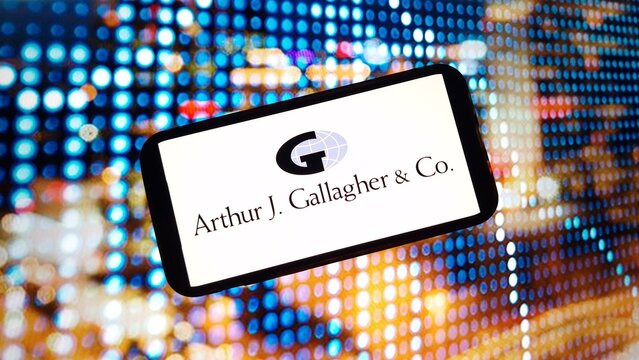 Konskie, Poland - March 02, 2024: Arthur J. Gallagher and Co. logo displayed on mobile phone screen