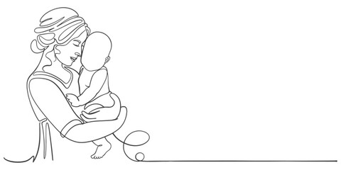 Mother and son line art vector illustration, mothers day celebration background	