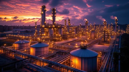High angle photo of oil factory - obrazy, fototapety, plakaty