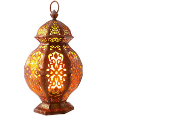 Ornamental Ramadan Fanous Lantern Shining Brightly Isolated on Transparent Background PNG.