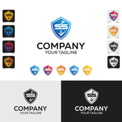 SS Letter With Shield  CCTV Camera Security Service Logo Template