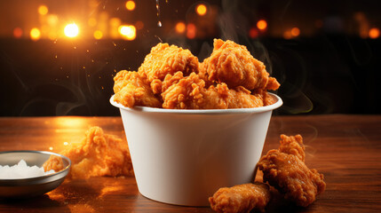 Crispy fried chicken in the bucket. Chicken bucket