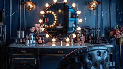 Elegant Dressing Room With Vanity and Large Mirror