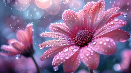 Pink Flower With Water Droplets